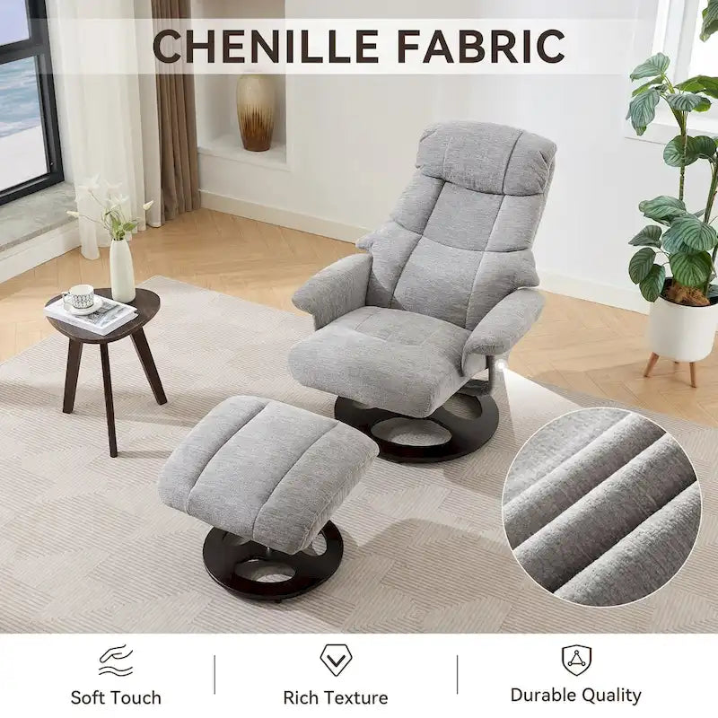 Fauteuil inclinable de massage pivotant 360° en chenille avec ottoman, massage et siège chauffant