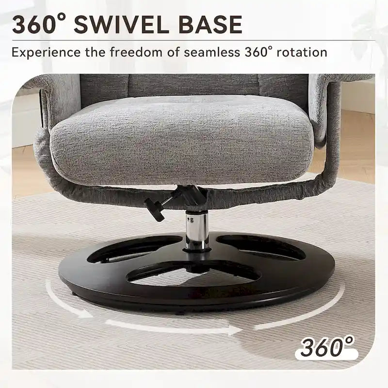 Fauteuil inclinable de massage pivotant 360° en chenille avec ottoman, massage et siège chauffant