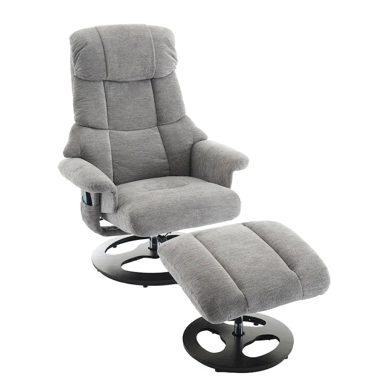 Fauteuil inclinable de massage pivotant 360° en chenille avec ottoman, massage et siège chauffant