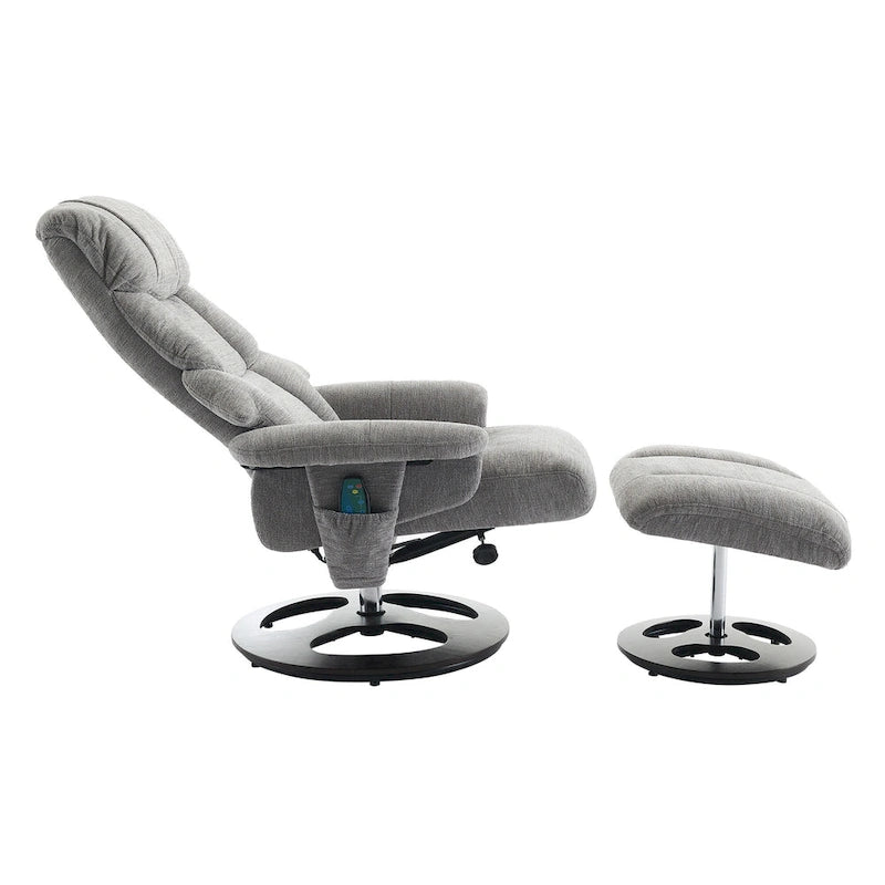 Fauteuil inclinable de massage pivotant 360° en chenille avec ottoman, massage et siège chauffant