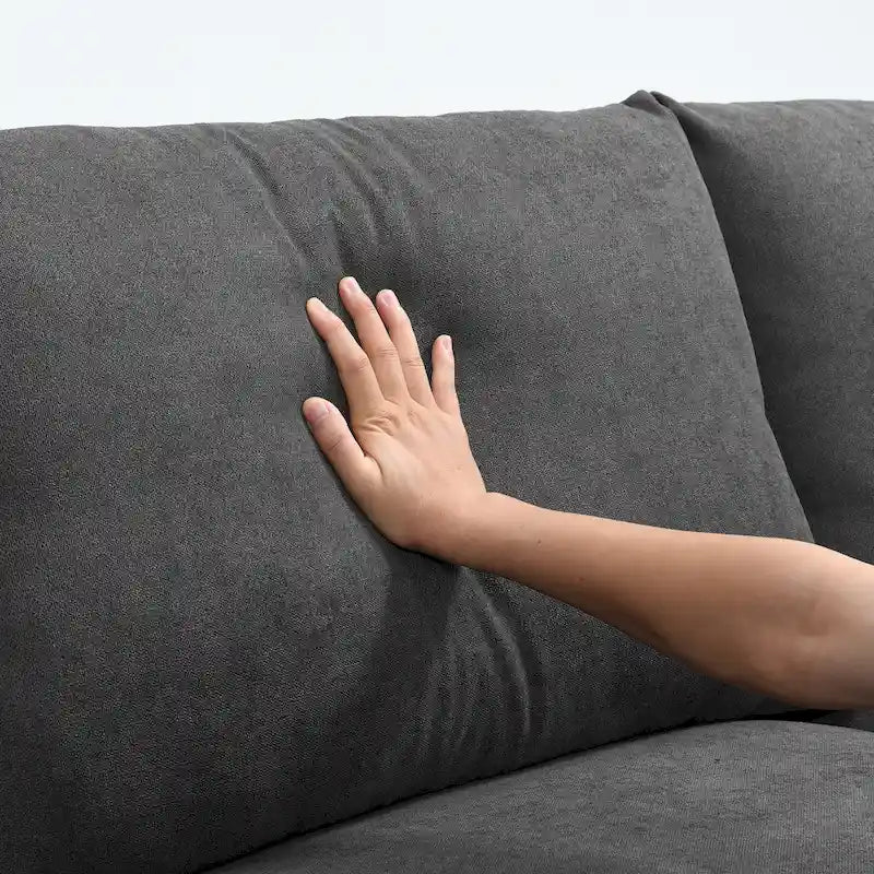 Narożna sofa tapicerowana poliestrem w kształcie litery L o długości 100,4 cala z 4-osobową rozkładaną kanapą i otomaną oraz poduszkami sprężynowymi kieszeniowymi (nośność 300 funtów)