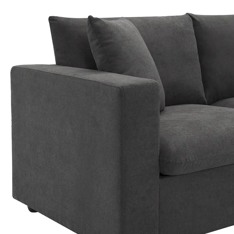 Narożna sofa tapicerowana poliestrem w kształcie litery L o długości 100,4 cala z 4-osobową rozkładaną kanapą i otomaną oraz poduszkami sprężynowymi kieszeniowymi (nośność 300 funtów)