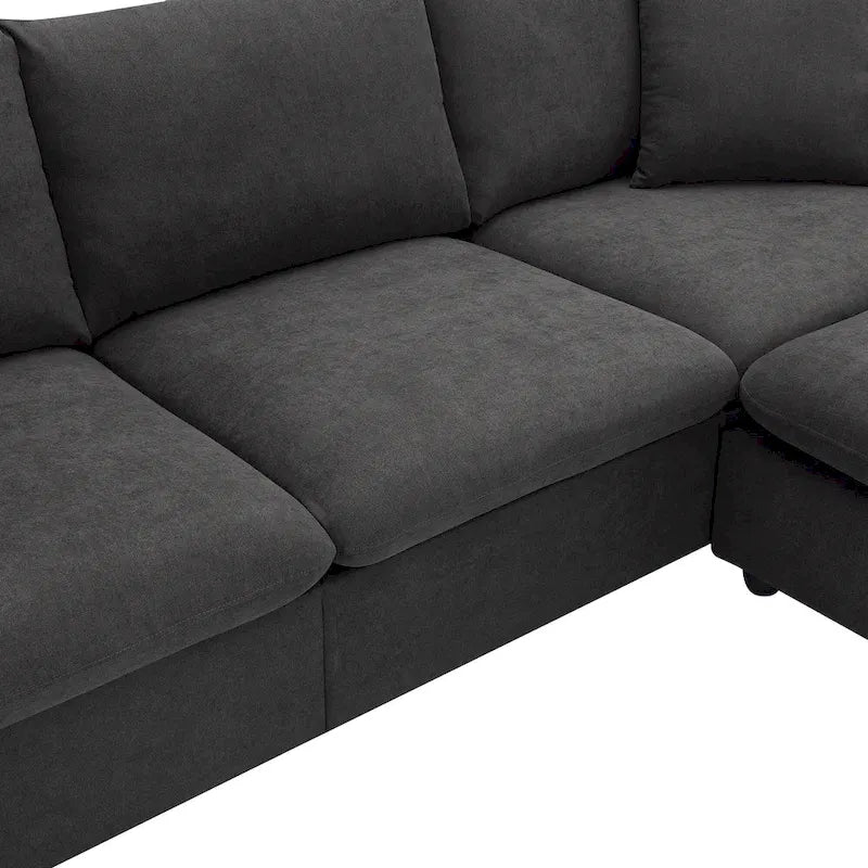 Narożna sofa tapicerowana poliestrem w kształcie litery L o długości 100,4 cala z 4-osobową rozkładaną kanapą i otomaną oraz poduszkami sprężynowymi kieszeniowymi (nośność 300 funtów)