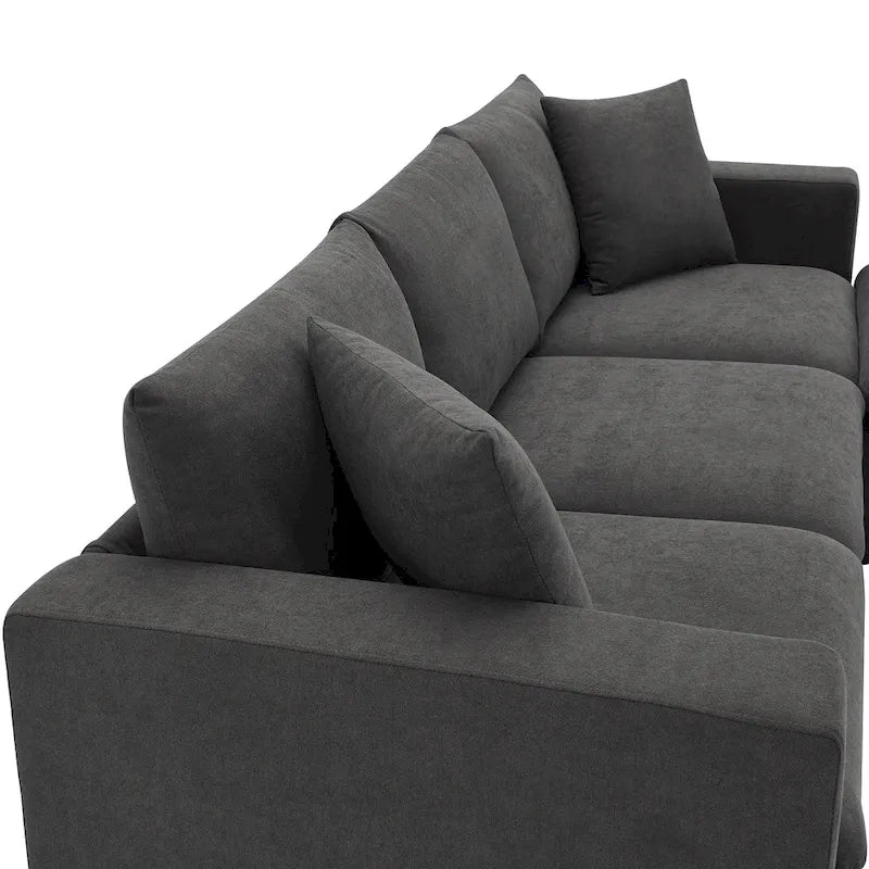 Narożna sofa tapicerowana poliestrem w kształcie litery L o długości 100,4 cala z 4-osobową rozkładaną kanapą i otomaną oraz poduszkami sprężynowymi kieszeniowymi (nośność 300 funtów)