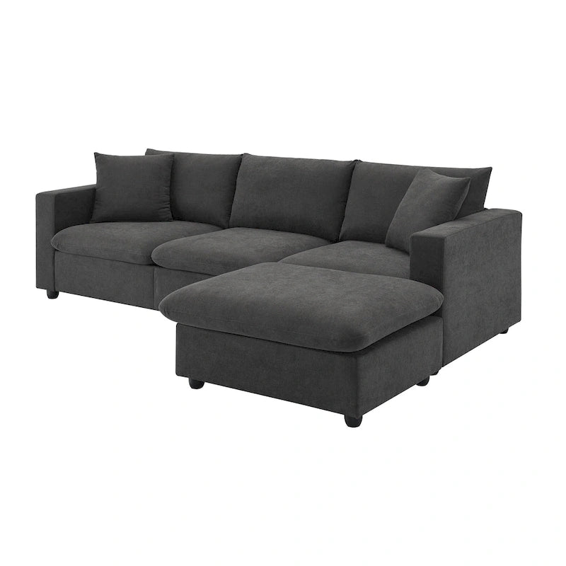 Narożna sofa tapicerowana poliestrem w kształcie litery L o długości 100,4 cala z 4-osobową rozkładaną kanapą i otomaną oraz poduszkami sprężynowymi kieszeniowymi (nośność 300 funtów)