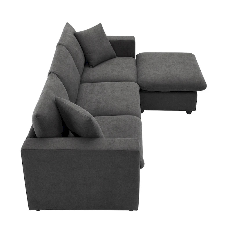 Narożna sofa tapicerowana poliestrem w kształcie litery L o długości 100,4 cala z 4-osobową rozkładaną kanapą i otomaną oraz poduszkami sprężynowymi kieszeniowymi (nośność 300 funtów)