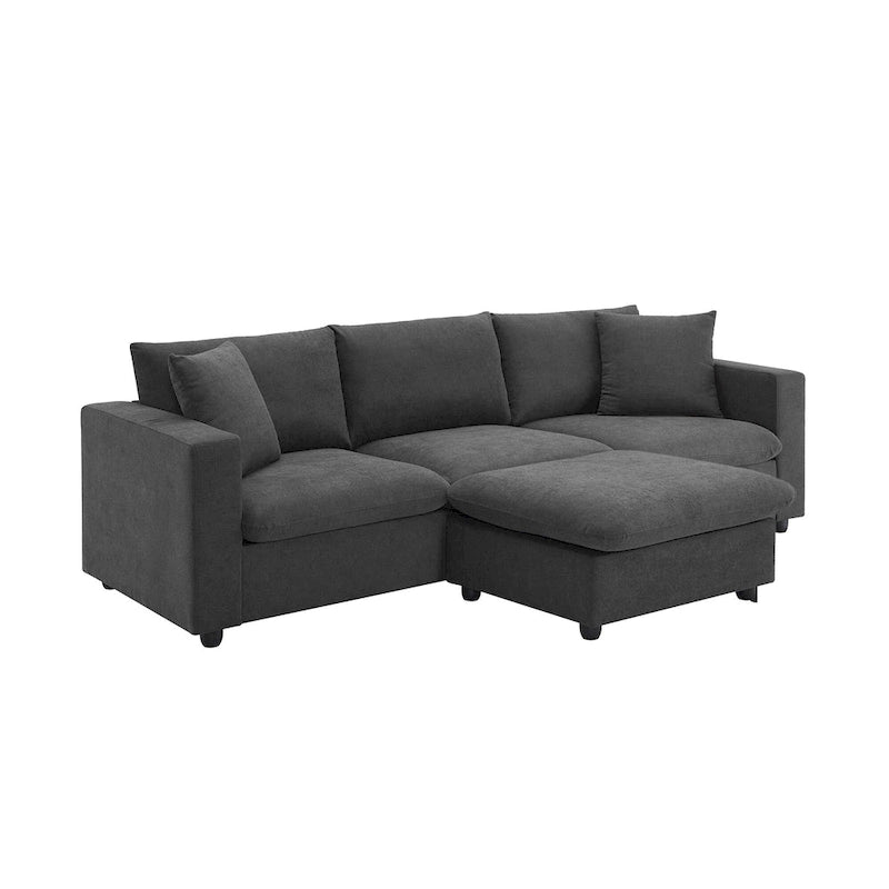 Narożna sofa tapicerowana poliestrem w kształcie litery L o długości 100,4 cala z 4-osobową rozkładaną kanapą i otomaną oraz poduszkami sprężynowymi kieszeniowymi (nośność 300 funtów)