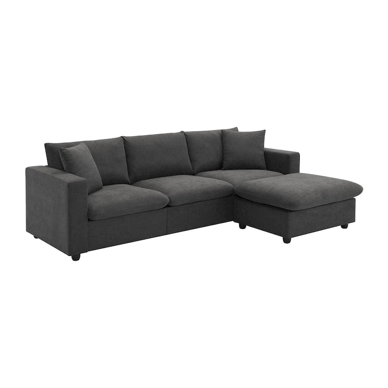 Narożna sofa tapicerowana poliestrem w kształcie litery L o długości 100,4 cala z 4-osobową rozkładaną kanapą i otomaną oraz poduszkami sprężynowymi kieszeniowymi (nośność 300 funtów)