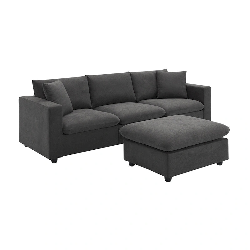 Narożna sofa tapicerowana poliestrem w kształcie litery L o długości 100,4 cala z 4-osobową rozkładaną kanapą i otomaną oraz poduszkami sprężynowymi kieszeniowymi (nośność 300 funtów)