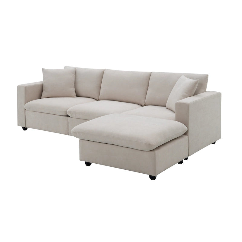 Narożna sofa tapicerowana poliestrem w kształcie litery L o długości 100,4 cala z 4-osobową rozkładaną kanapą i otomaną oraz poduszkami sprężynowymi kieszeniowymi (nośność 300 funtów)