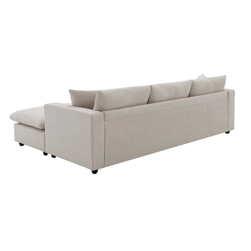 Narożna sofa tapicerowana poliestrem w kształcie litery L o długości 100,4 cala z 4-osobową rozkładaną kanapą i otomaną oraz poduszkami sprężynowymi kieszeniowymi (nośność 300 funtów)