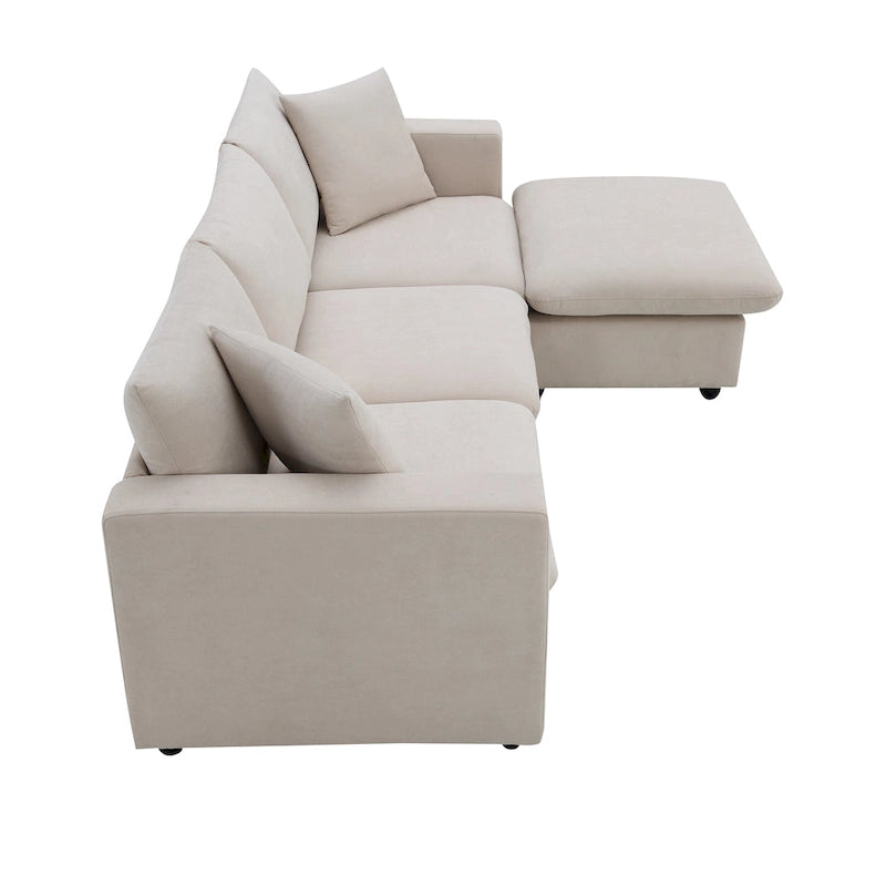 Narożna sofa tapicerowana poliestrem w kształcie litery L o długości 100,4 cala z 4-osobową rozkładaną kanapą i otomaną oraz poduszkami sprężynowymi kieszeniowymi (nośność 300 funtów)