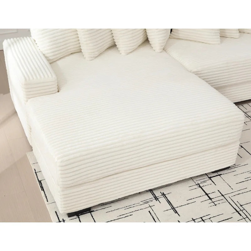 111 Narożna Sofa Sztruksowa w Kształcie Litery L z Lewostronnym Szezlongiem i 8 Poduszkami