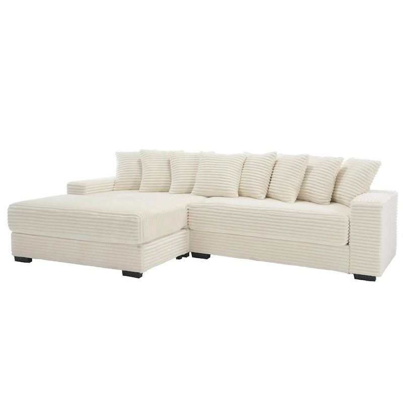 111 Narożna Sofa Sztruksowa w Kształcie Litery L z Lewostronnym Szezlongiem i 8 Poduszkami
