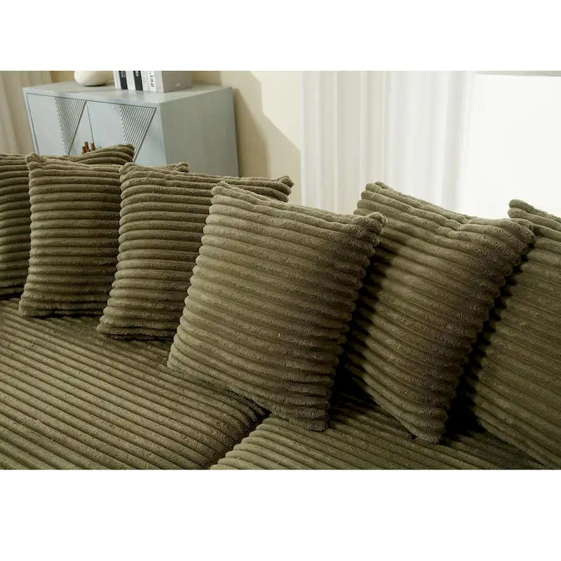 111 Narożna Sofa Sztruksowa w Kształcie Litery L z Lewostronnym Szezlongiem i 8 Poduszkami