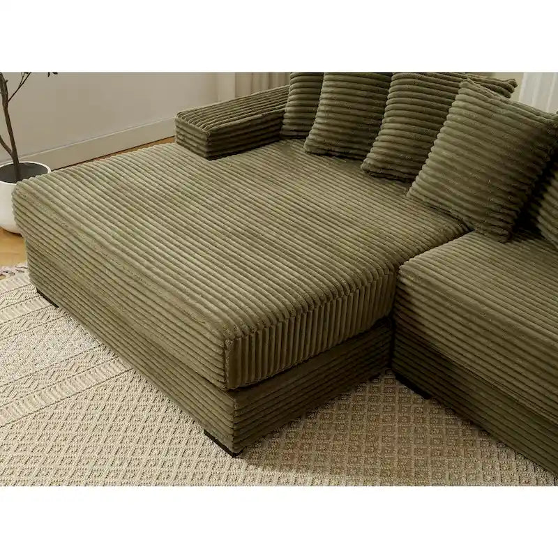 111 Narożna Sofa Sztruksowa w Kształcie Litery L z Lewostronnym Szezlongiem i 8 Poduszkami