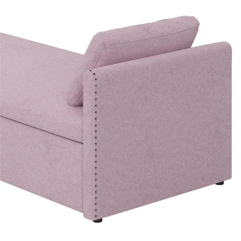 Chaise longue/méridienne rose moderne de 81,5 po en lin avec oreillers et 2 tiroirs pour salon