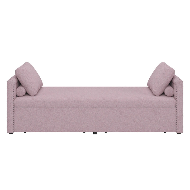 Chaise longue/méridienne rose moderne de 81,5 po en lin avec oreillers et 2 tiroirs pour salon