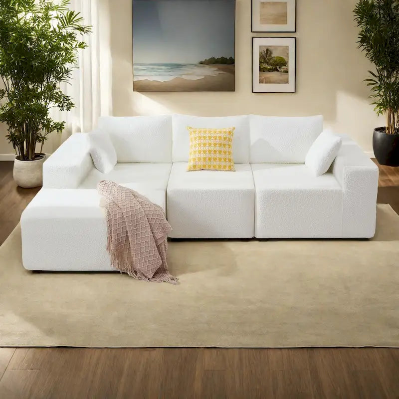 103-częściowa modułowa sofa z głębokimi siedzeniami, narożna sofa w kształcie chmury z szezlongiem, nie wymaga montażu