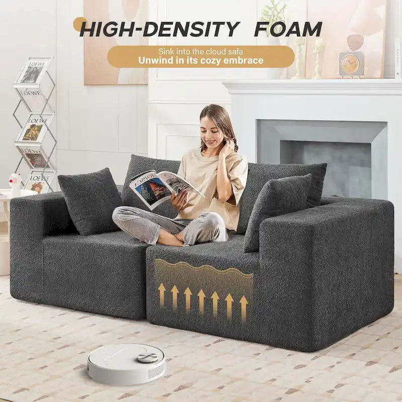 103-częściowa modułowa sofa z głębokimi siedzeniami, narożna sofa w kształcie chmury z szezlongiem, nie wymaga montażu