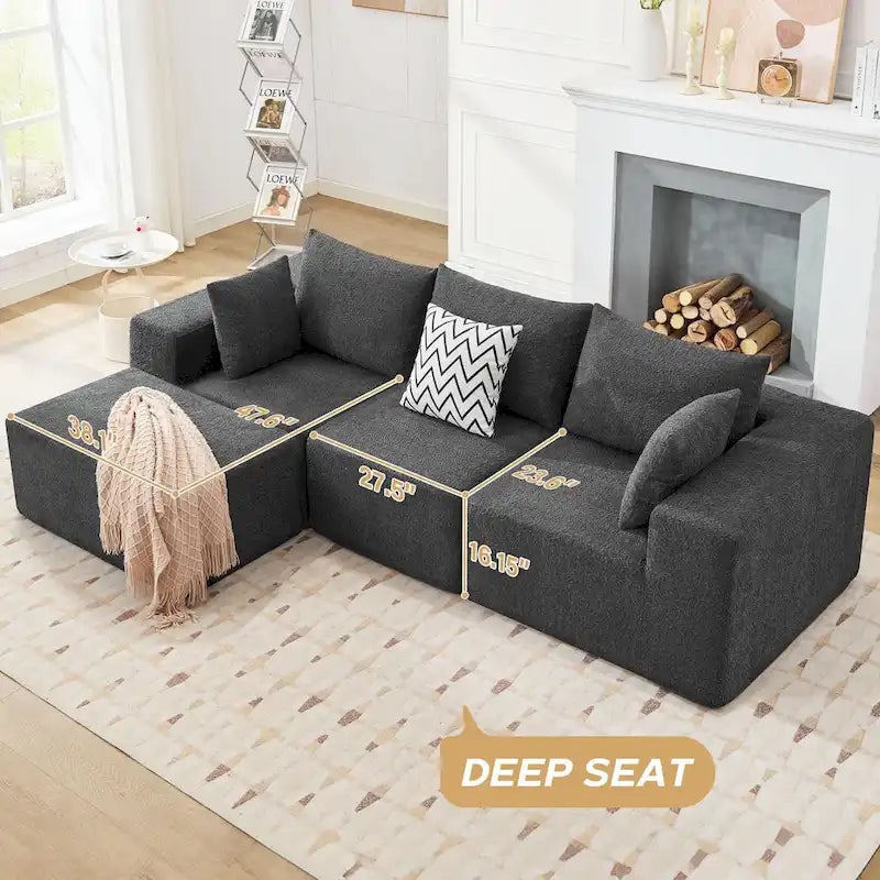 103-częściowa modułowa sofa z głębokimi siedzeniami, narożna sofa w kształcie chmury z szezlongiem, nie wymaga montażu