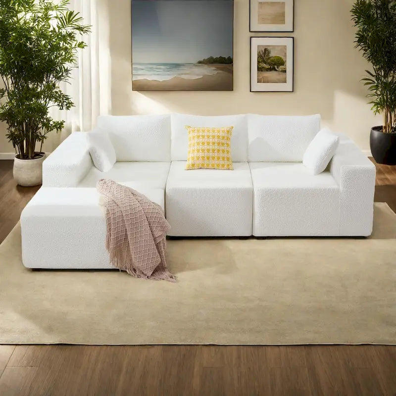 103-częściowa modułowa sofa z głębokimi siedzeniami, narożna sofa w kształcie chmury z szezlongiem, nie wymaga montażu