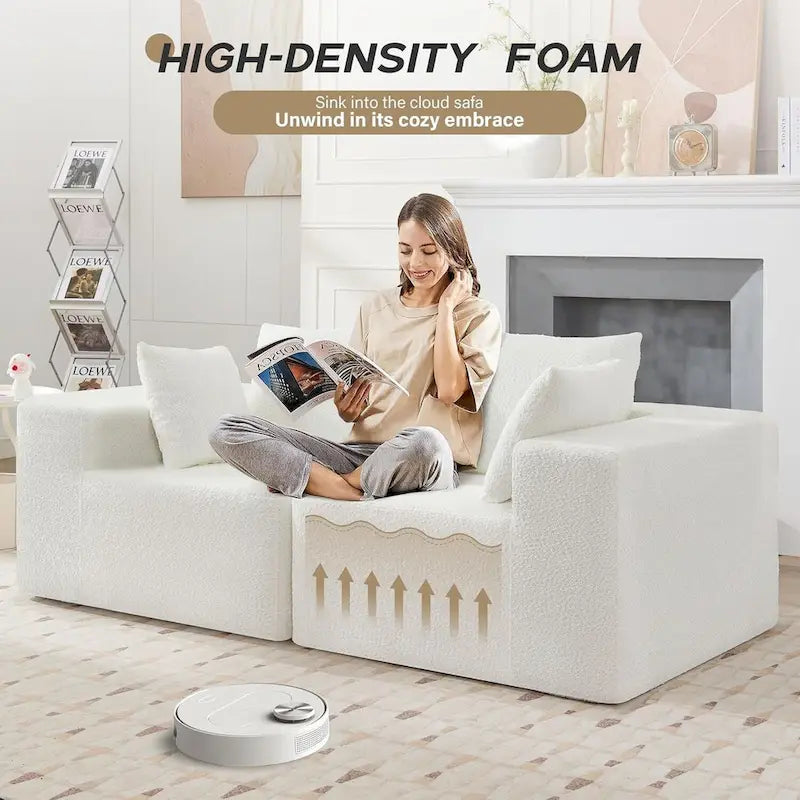 103-częściowa modułowa sofa z głębokimi siedzeniami, narożna sofa w kształcie chmury z szezlongiem, nie wymaga montażu
