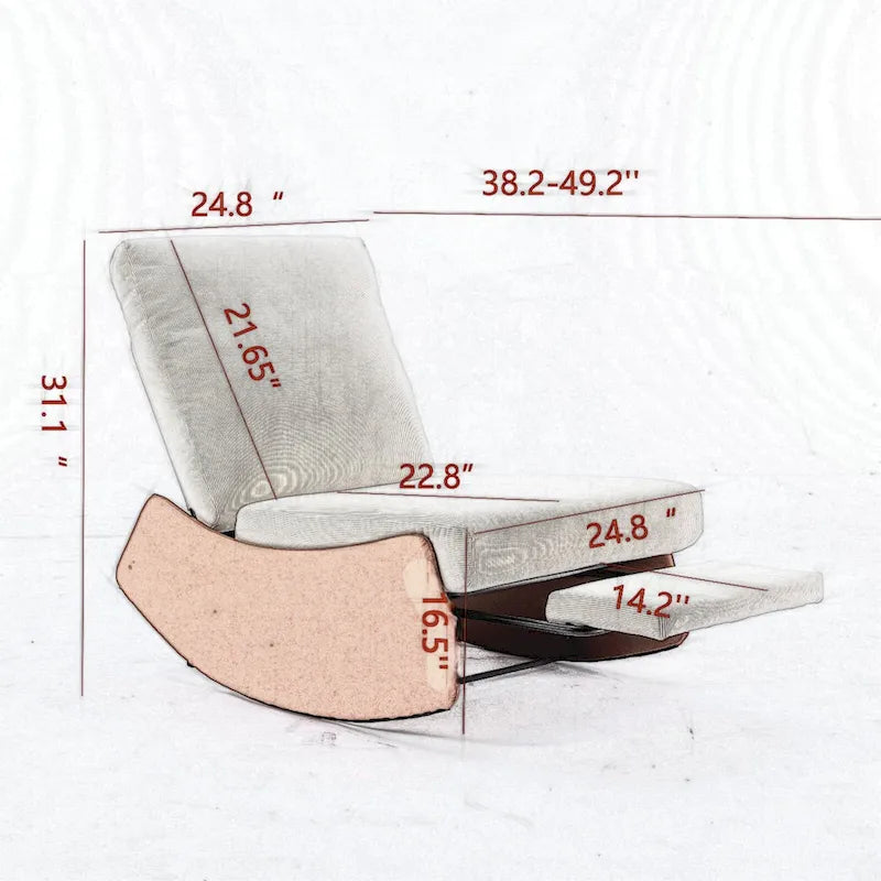 Fauteuil à bascule inclinable moderne Orange+Beige en velours côtelé avec repose-pieds et pied en cuir PU pour salon, chambre à coucher