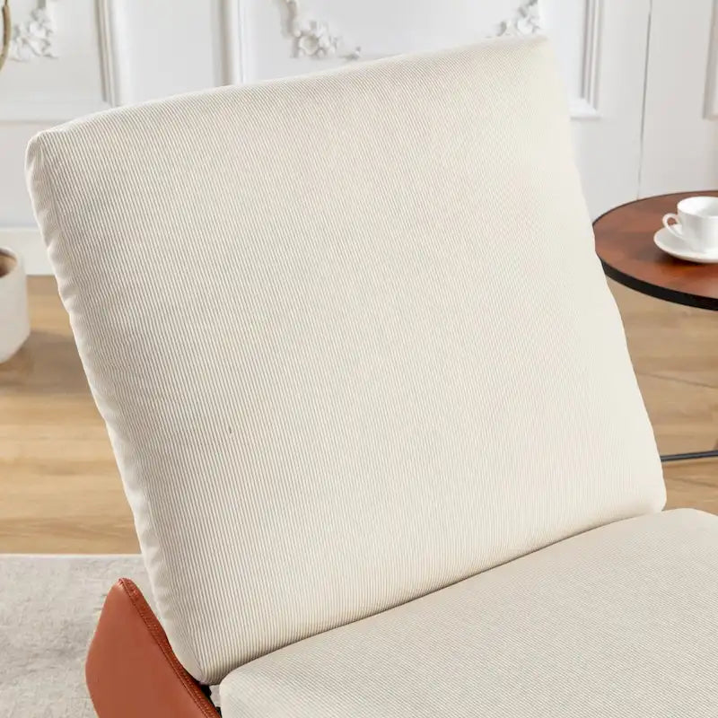 Fauteuil à bascule inclinable moderne Orange+Beige en velours côtelé avec repose-pieds et pied en cuir PU pour salon, chambre à coucher