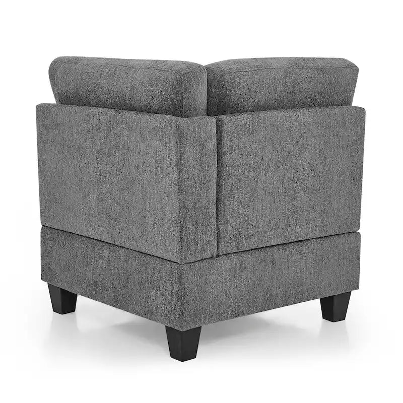 Szara sofa narożna 116-osobowa z 6 miejscami siedzącymi, krzesłami i schowkiem