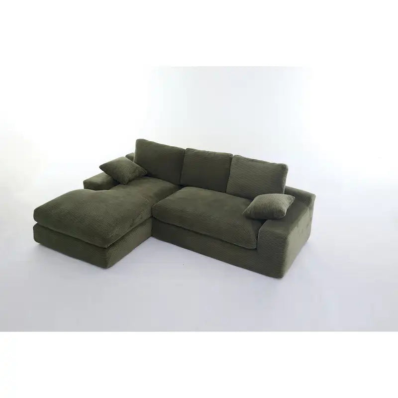 Zielona modułowa sofa narożna w kształcie litery L dla 4 osób z szezlongiem, nowoczesnym designem i wygodnymi poduszkami z pianki o wysokiej sprężystości, 98.4 L