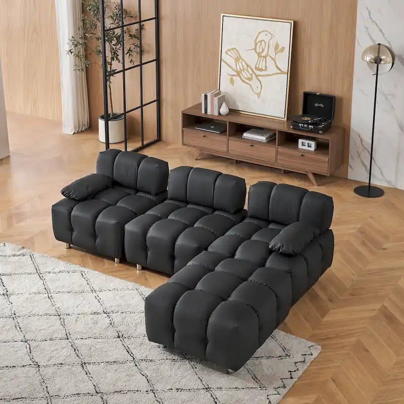 90,6 Składana trzyosobowa sofa z szezlongiem, wodoodporna, plamoodporna i odporna na zadrapania kotów