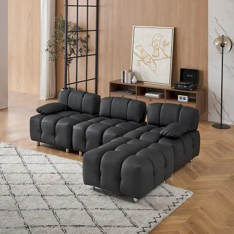 90,6 Składana trzyosobowa sofa z szezlongiem, wodoodporna, plamoodporna i odporna na zadrapania kotów