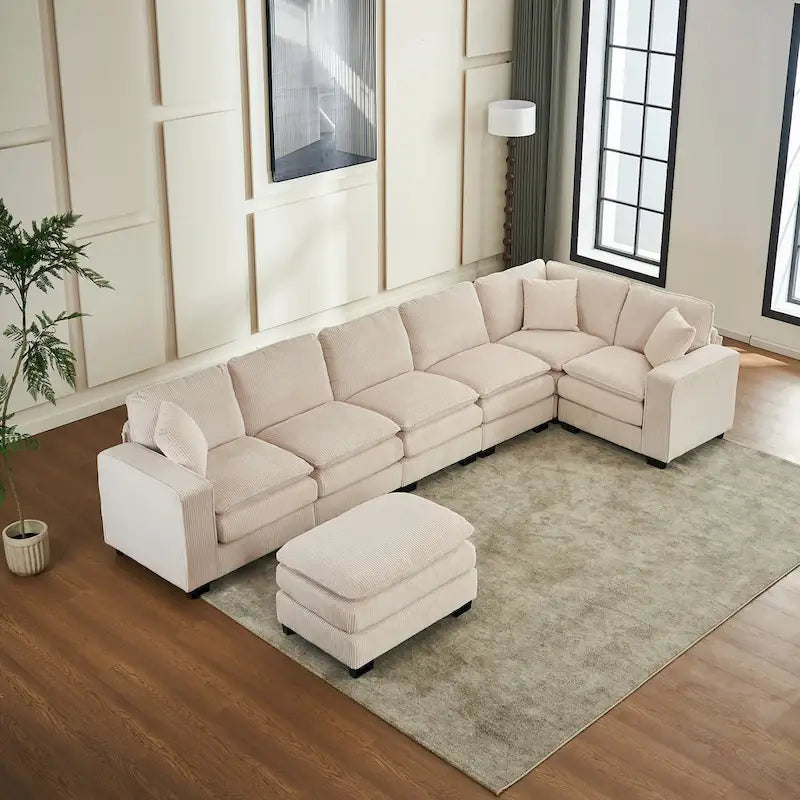 Biała 118,1 luksusowa sofa 6-osobowa w kształcie litery U