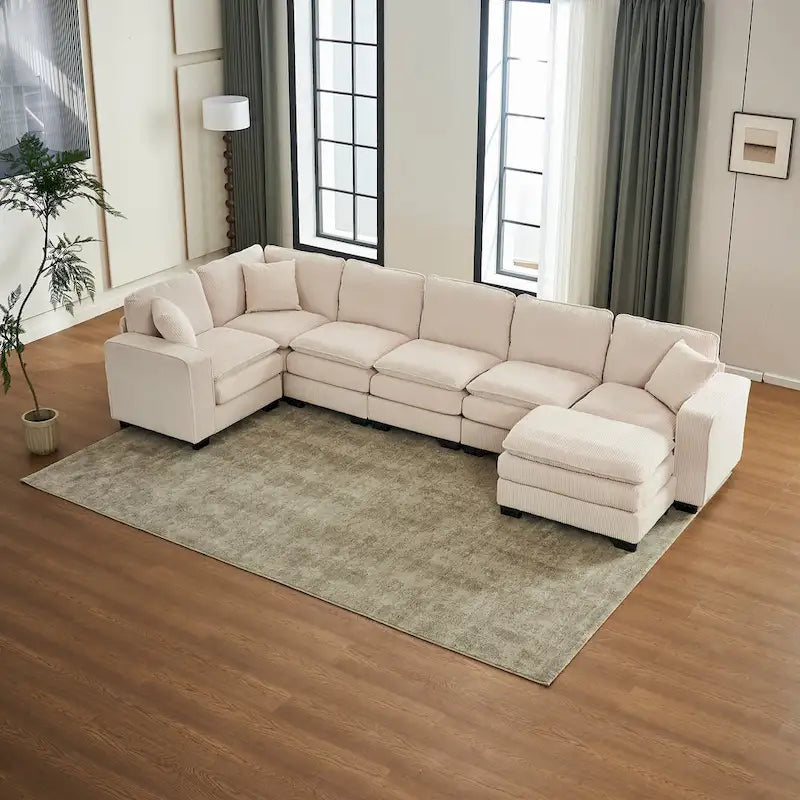 Biała 118,1 luksusowa sofa 6-osobowa w kształcie litery U