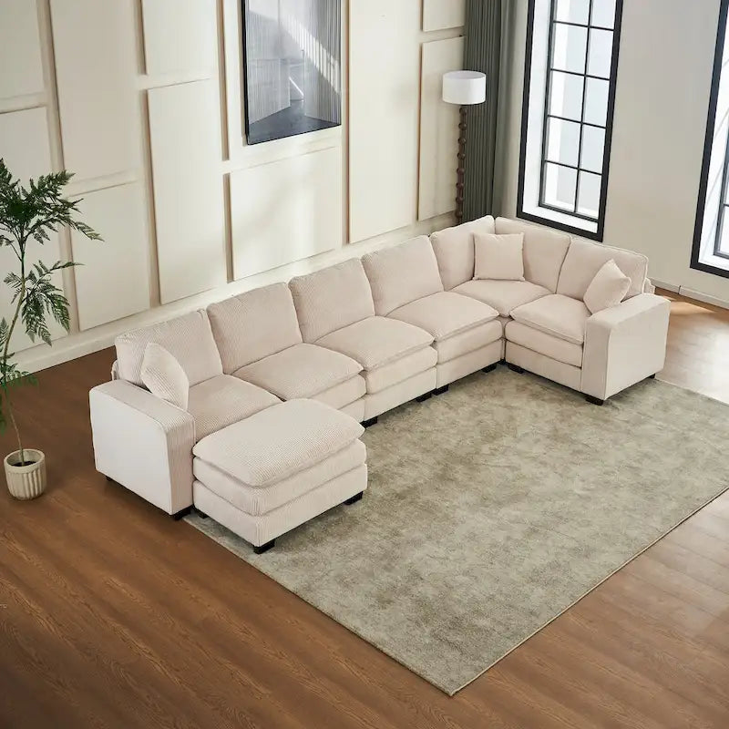 Biała 118,1 luksusowa sofa 6-osobowa w kształcie litery U
