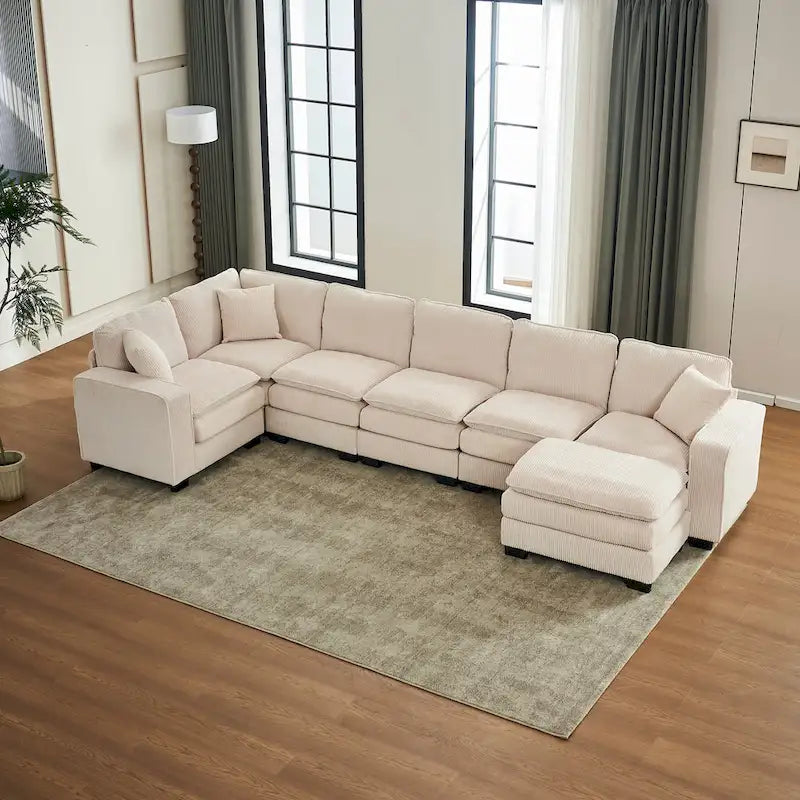 Biała 118,1 luksusowa sofa 6-osobowa w kształcie litery U