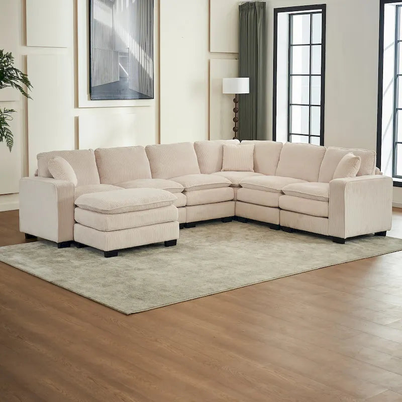 Biała 118,1 luksusowa sofa 6-osobowa w kształcie litery U