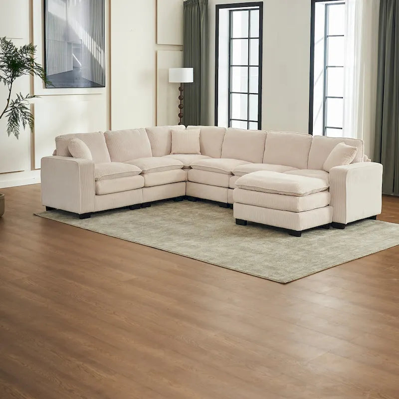 Biała 118,1 luksusowa sofa 6-osobowa w kształcie litery U