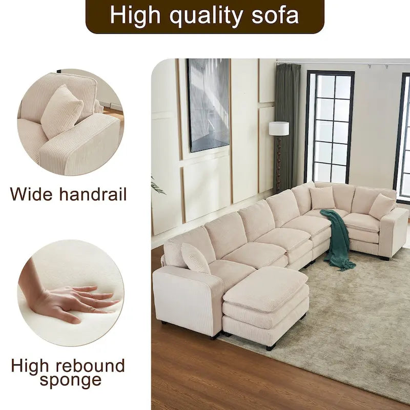 Biała 118,1 luksusowa sofa 6-osobowa w kształcie litery U