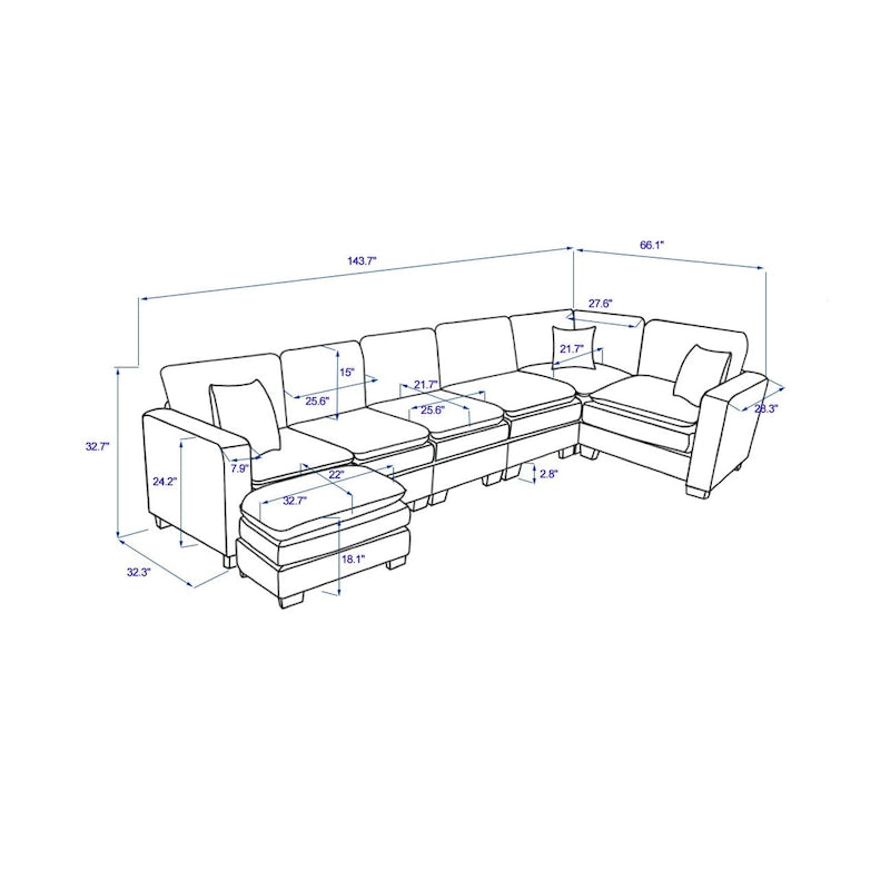 Biała 118,1 luksusowa sofa 6-osobowa w kształcie litery U