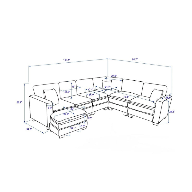 Biała 118,1 luksusowa sofa 6-osobowa w kształcie litery U