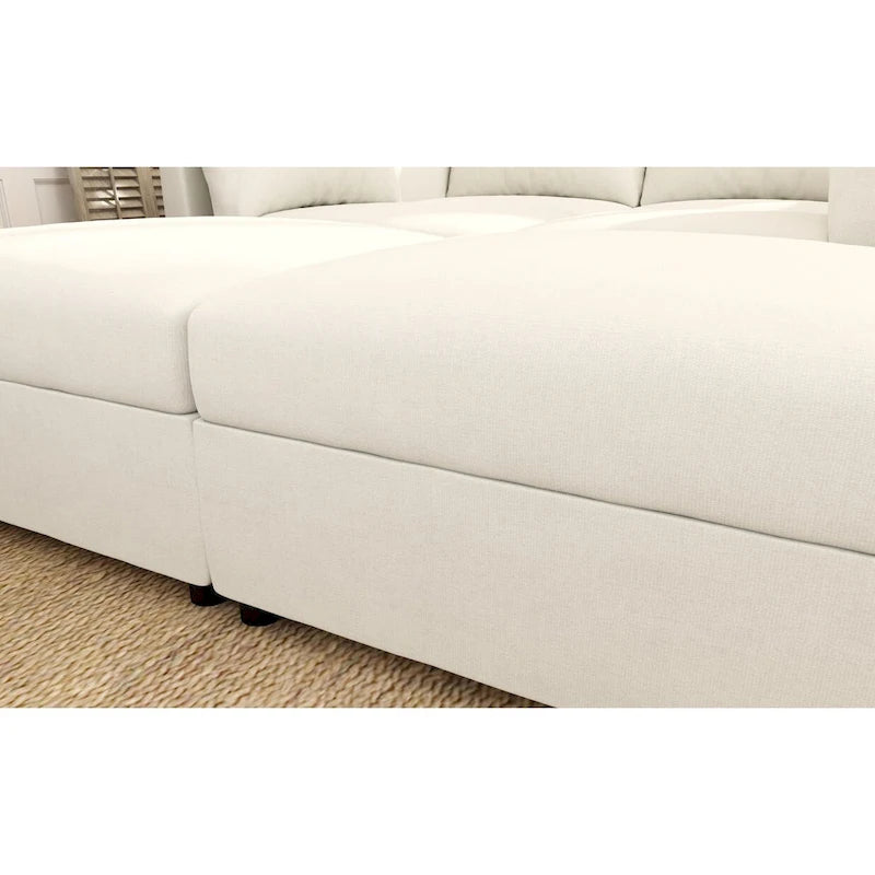 Biała modułowa sofa narożna w kształcie litery U dla 4 osób ze schowkami, łatwy montaż i transport