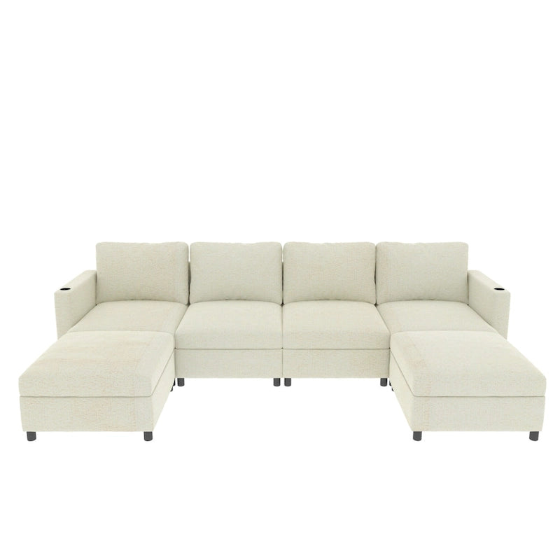 Biała modułowa sofa narożna w kształcie litery U dla 4 osób ze schowkami, łatwy montaż i transport