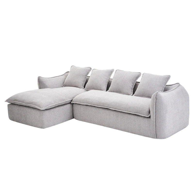 106,3 cala: Sofa narożna w kształcie litery „L” z 3 miejscami, szezlongiem i 4 poduszkami