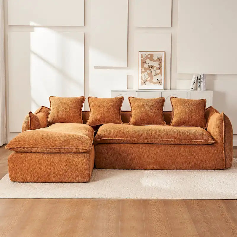 106,3 cala: Sofa narożna w kształcie litery „L” z 3 miejscami, szezlongiem i 4 poduszkami