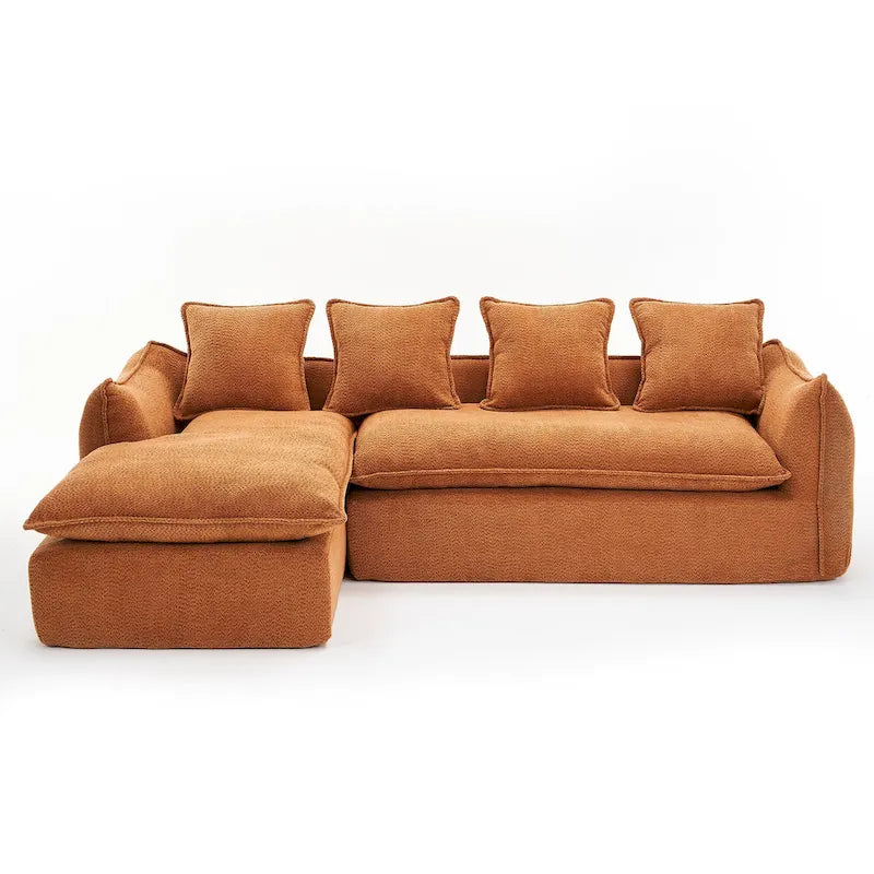 106,3 cala: Sofa narożna w kształcie litery „L” z 3 miejscami, szezlongiem i 4 poduszkami