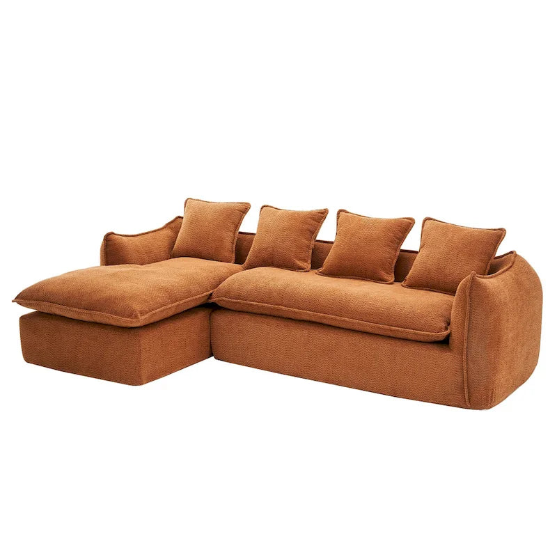106,3 cala: Sofa narożna w kształcie litery „L” z 3 miejscami, szezlongiem i 4 poduszkami