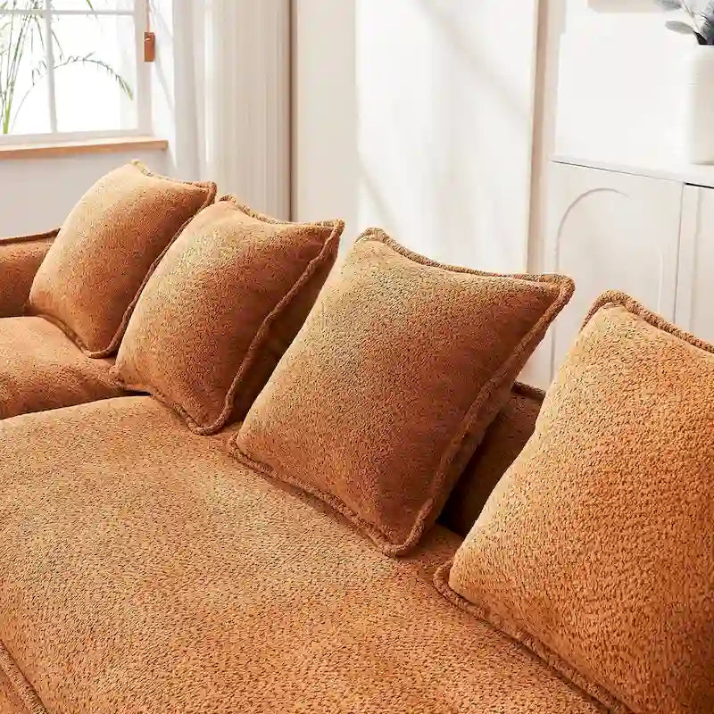106,3 cala: Sofa narożna w kształcie litery „L” z 3 miejscami, szezlongiem i 4 poduszkami