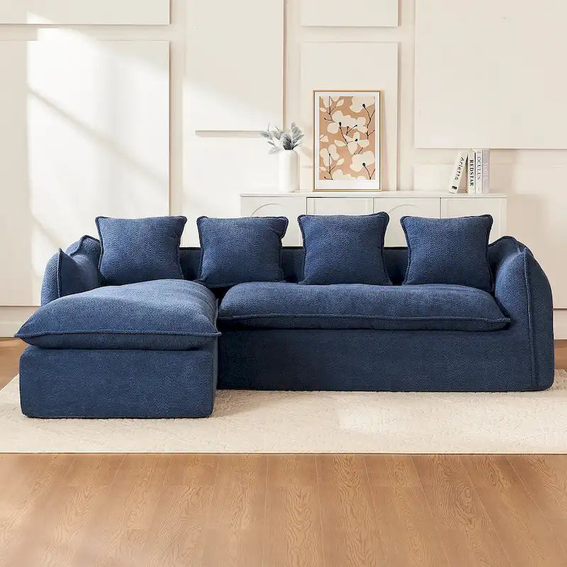 106,3 cala: Sofa narożna w kształcie litery „L” z 3 miejscami, szezlongiem i 4 poduszkami